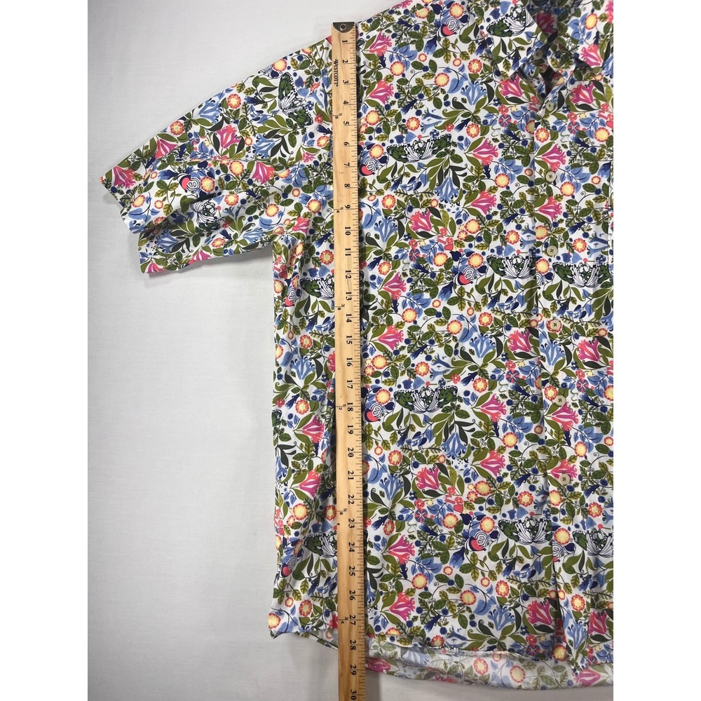 Alan Flusser Mens XXL Short Sleeve Floral Butterfly Cotton Button Up Shirt Multi - Picture 6 of 8